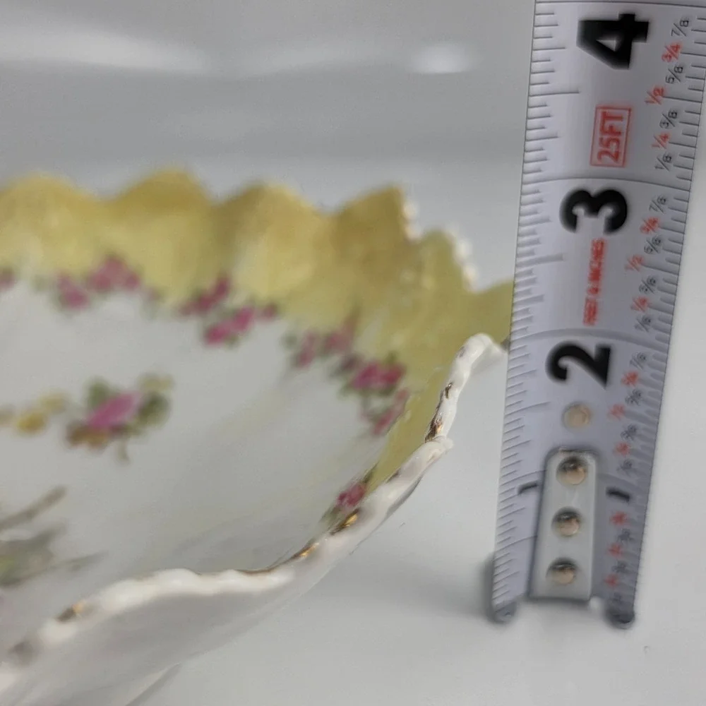 Antique Austria STAR Porcelain Bowl Yellow Rose Scalloped‎ Embossed Gold Gilt